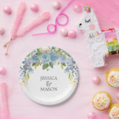 Assiette en papier à fleurs bleu poussiéreux (Fête)