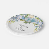 Assiette en papier à fleurs bleu poussiéreux (Angle)