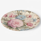 Assiette en papier à fleurs rose bleu (Angle)