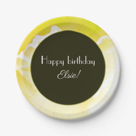 Assiette en papier à impression florale jaune (Devant)