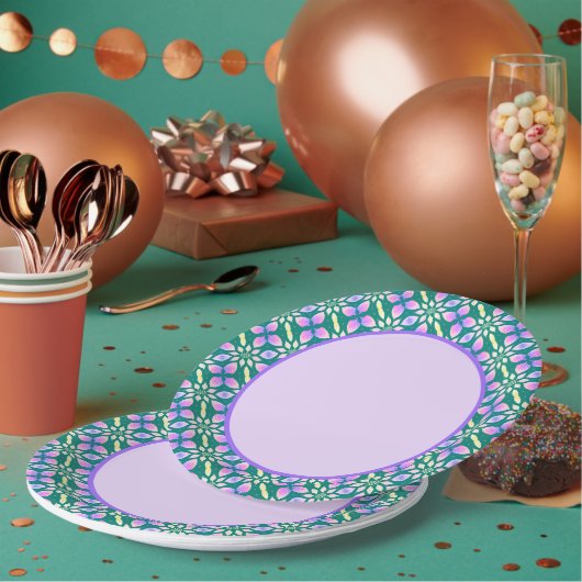 Assiette en papier à impression pastel lumineuse (Multi)