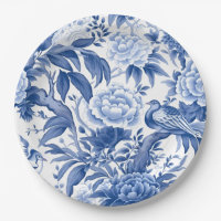 Assiette en papier à motif de chinoiserie bleu et 