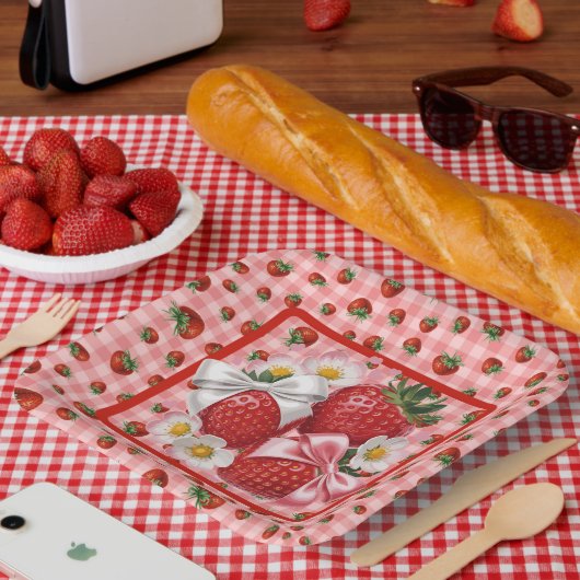 Assiette en papier à motif de fraise (Pique-nique)