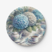 Assiette en papier à motif d'hydrangea bleue pour  (Devant)