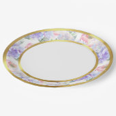 Assiette en papier à motif floral pastel avec rebo (Angle)