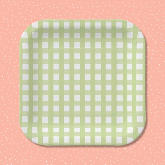 Assiette en papier à motif gingham vert pastel