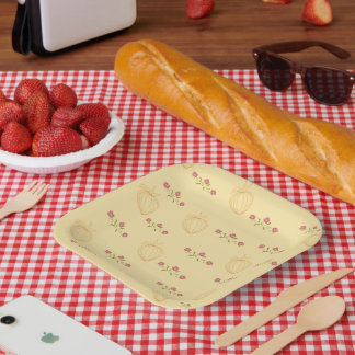Assiette en papier à motif ludique jaune doux
