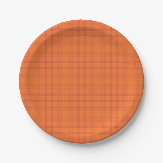 Assiette en papier à motif Tartan orange (Devant)