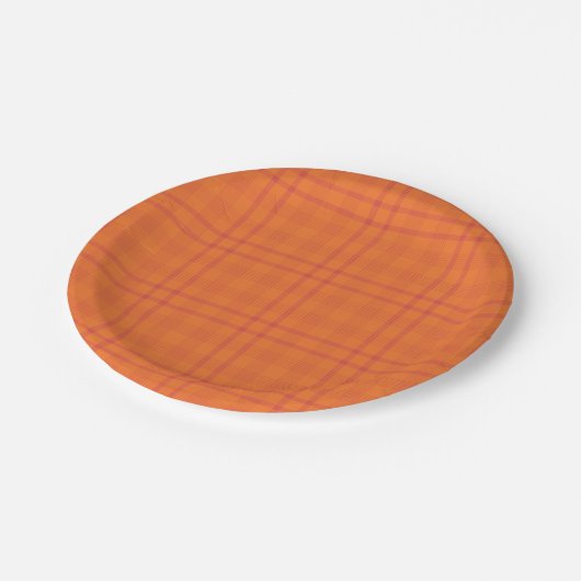 Assiette en papier à motif Tartan orange (Angle)