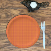 Assiette en papier à motif Tartan orange
