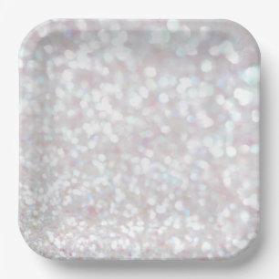 Assiette en papier à paillettes blanches