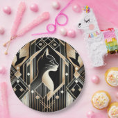Assiette en papier abstraite chat noir décorative (Fête)