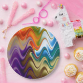 Assiette en papier abstraite multicolore ondulée (Fête)
