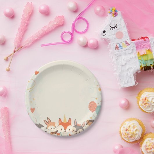 Assiette en papier animal mignon – Conception de f (Fête)