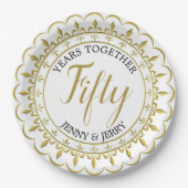 Assiette en papier anniversaire classique or et no (Devant)