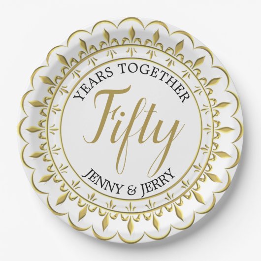 Assiette en papier anniversaire classique or et no (Devant)