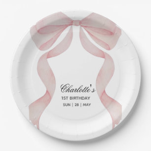 Assiette en papier Anniversaire Filles Ruban Rose