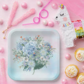 Assiette en papier aquarelle Hydrangea bleue (Fête)