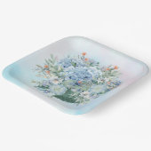 Assiette en papier aquarelle Hydrangea bleue (Angulaire)