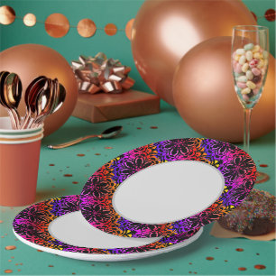 Assiette en papier arc-en-ciel floral