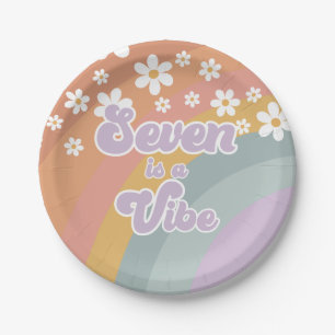 Assiette en papier arc-en-ciel Groovy Retro seven