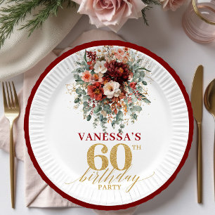 Assiette en papier automne 60e anniversaire rouge