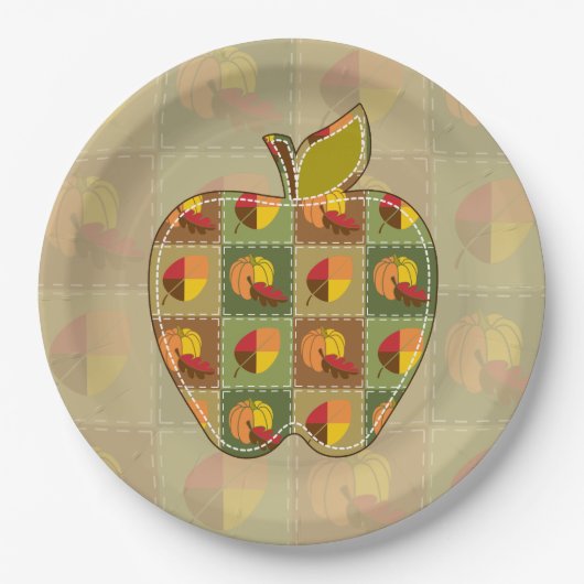 Assiette en papier Automne Patchwork (Devant)