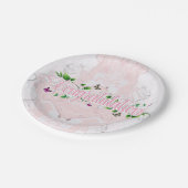 Assiette en papier avec félicitations fleurs roses (Angle)