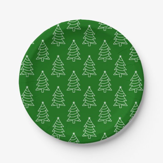 Assiette en papier avec fond vert foncé et arbre d (Devant)