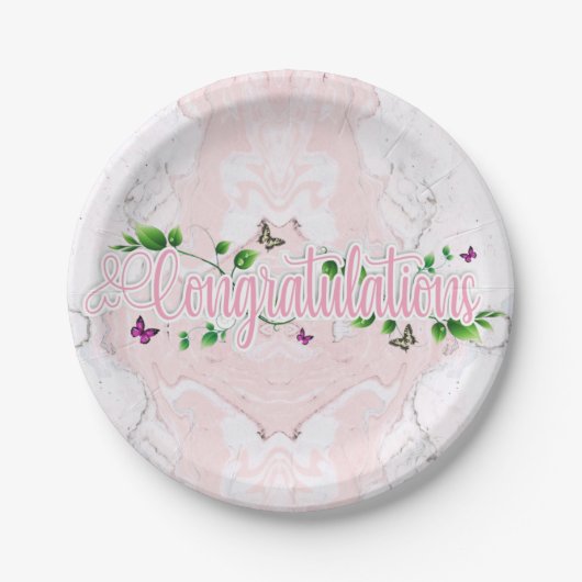 Assiette en papier avec texte Félicitations Fleurs (Devant)