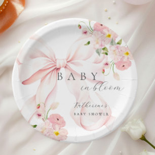 Assiette en papier Baby Shower Bébé en fleurs avec