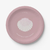 Assiette en papier baptême coquille rose (Devant)