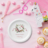 Assiette en papier baptême fleur rose moderne (Fête)