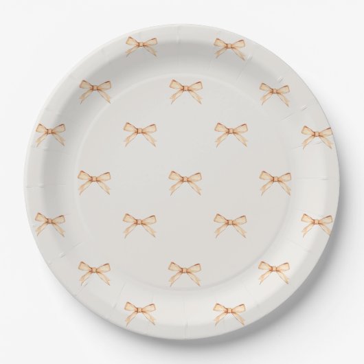 Assiette en papier beige pastel avec motif de nœud (Devant)