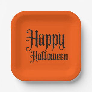 Assiette en papier Black Glitter Happy Halloween