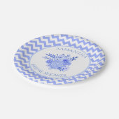 Assiette en papier bleu et blanc à chevrons pour l (Angle)