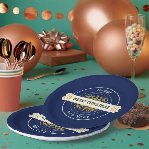 Assiette en papier Bleu Joyeux Noël, Bonne Année