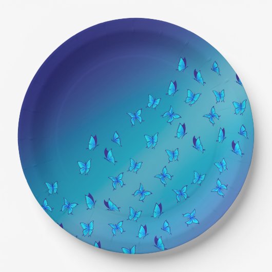 Assiette en papier bleue papillons enchantés (Devant)