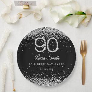 Assiette en papier Bling Diamonds 90e anniversaire