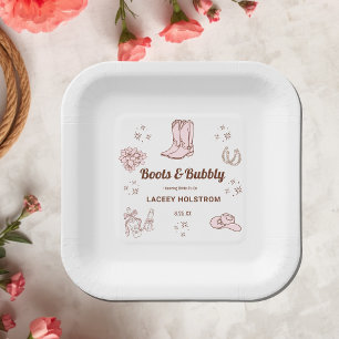 Assiette en papier Boots And Bubbly Cowgirl Bridal