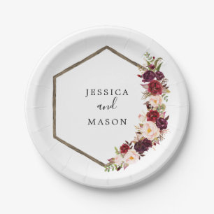 Assiette en papier bordeaux bohème pour mariage