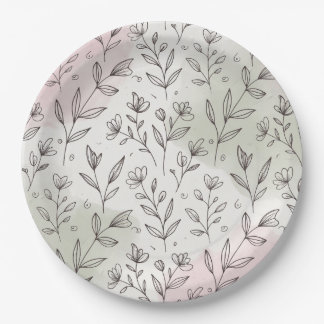 Assiette en papier botanique bohème pastel minimal