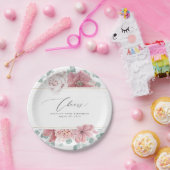 Assiette en papier botanique élégante à fleurs ros (Fête)