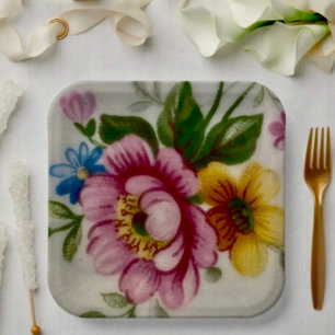 Assiette en papier Bouquet floral de tasse de thé