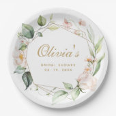 Assiette en papier cadre géométrique doré à fleurs (Devant)