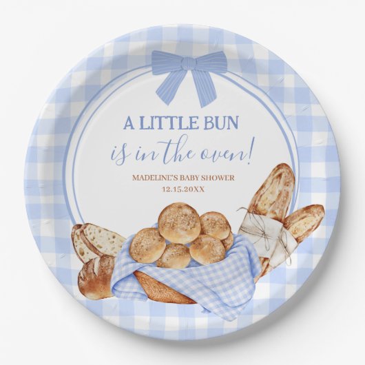 Assiette en papier carreau gingham bleu Bun dans l (Devant)