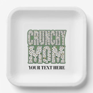 Assiette en papier carrée florale Crunchy Mom 9"