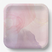 Assiette en papier carrée rose et or chic (Recto)