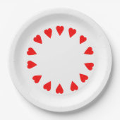 Assiette en papier - Cercle de cœurs rouges (Devant)