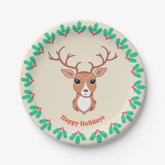 Assiette en papier Cerf de Noël (Devant)